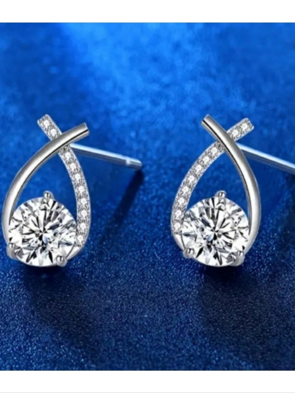 NEW Silver Rhinestones and Zirconia Stone Crossover Stud Earrings